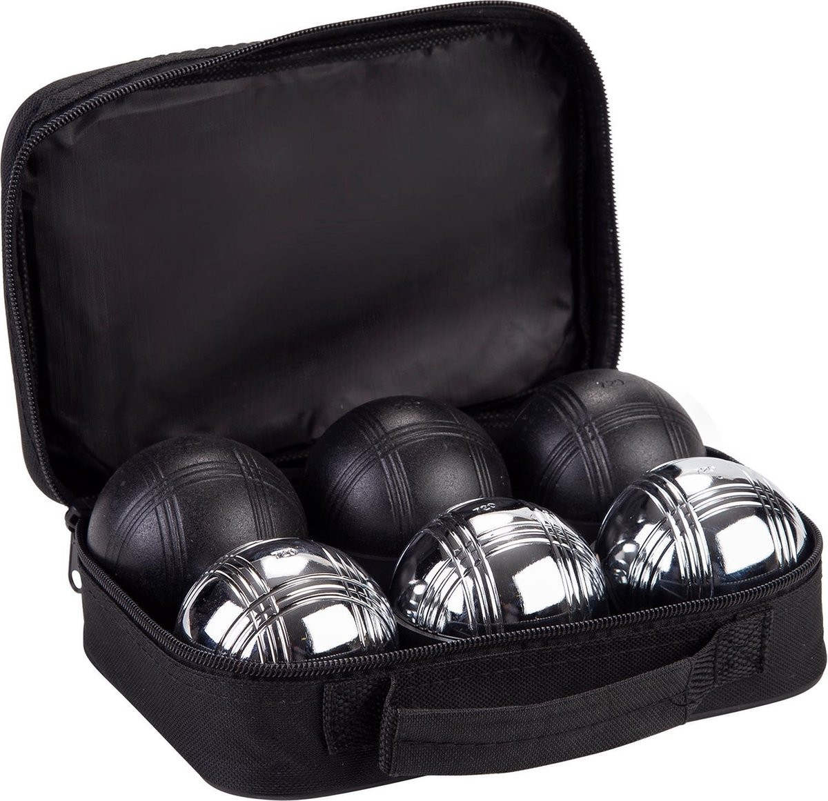 Jeu de Boules - 6 Ballen - Zwart / Zilver - Tas 