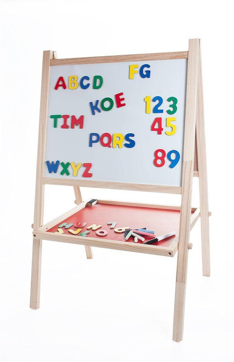 Schoolbord - Whiteboard - Tekenbord - met Krijtjes Wisser Magnetische Letters en Cijfers - Hout