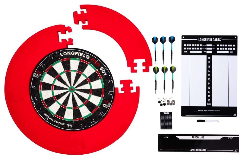 Darts Tournament Dartset - Rood - met EVA Surround Ring, 2 Sets Zwart Gecoate Brass Dart Sets 22 Gram, Ophangset, Scorebord, Marker en Uitgooi Lijst 
