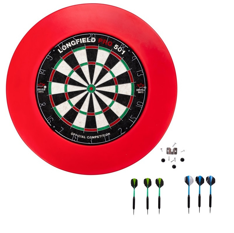 Dartboard Sisal Pro501 inclusief PU Surround Ring - Rood - met 2 Sets Darts 22 Gram