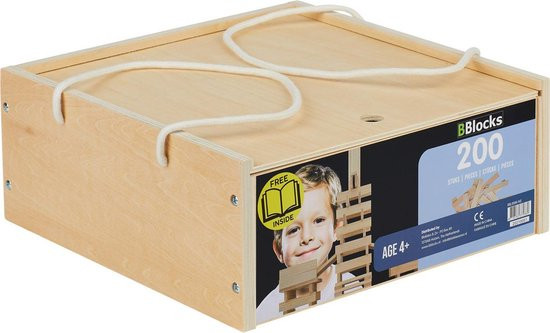 BBlocks Bouwplankjes - Blank - 200 Plankjes in Houten Kist