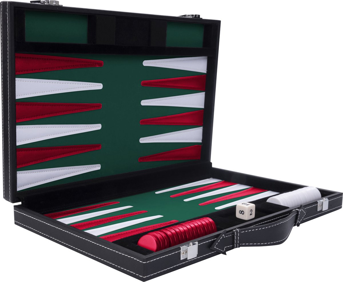 Backgammon Spel - 11 Inch - Groen, Rood & Wit 