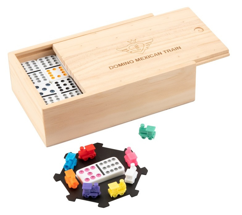 Domino Dubbel 9 Mexican Train Spel - Houten Kist - 55 Stenen