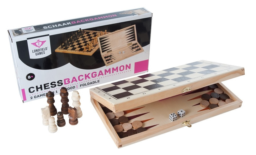 Schaak en Backgammon Set - Berkenhout