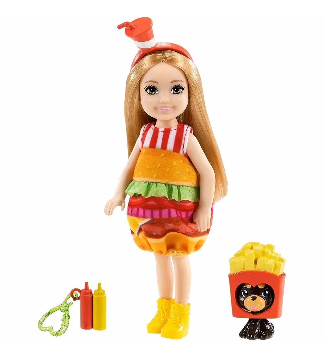 Barbie Club Chelsea -  Meisje met Hamburger Jurkje - 15 cm - Minipop