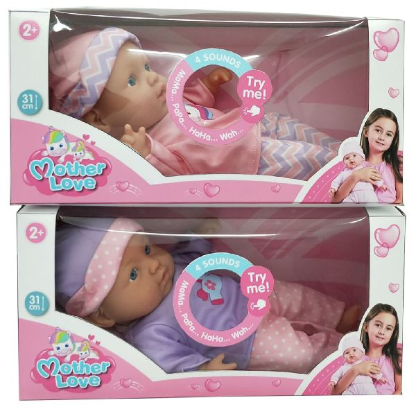 Mother Love Babypop met Geluid - 31 cm - Prijs per Stuk