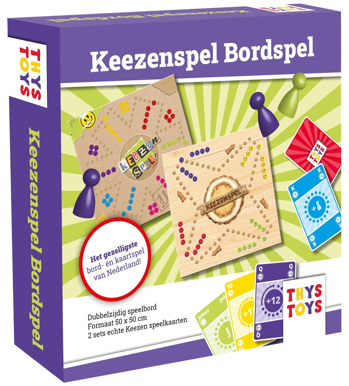 Keezenspel - Houtlook - Keezen bordspel - Dubbelzijdig - Keezen - 2 tot 6 Spelers - 50 x 50 cm