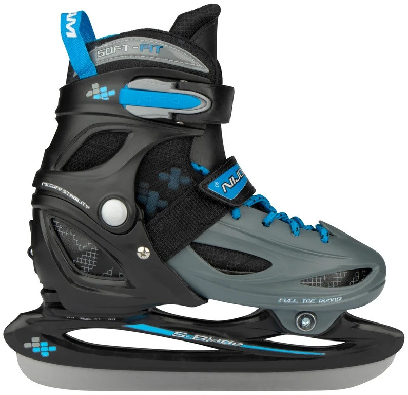 Nijdam IJshockeyschaats Junior - Verstelbaar - Hardboot - Zwart / Grijs / Blauw - Maat 30-33