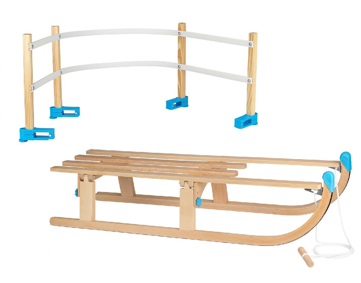 SportX Vouwslee met Trekkoord - Slee - Slede - Opklapbaar - XL - 110 cm - Hout - Blauw met Rugleuning