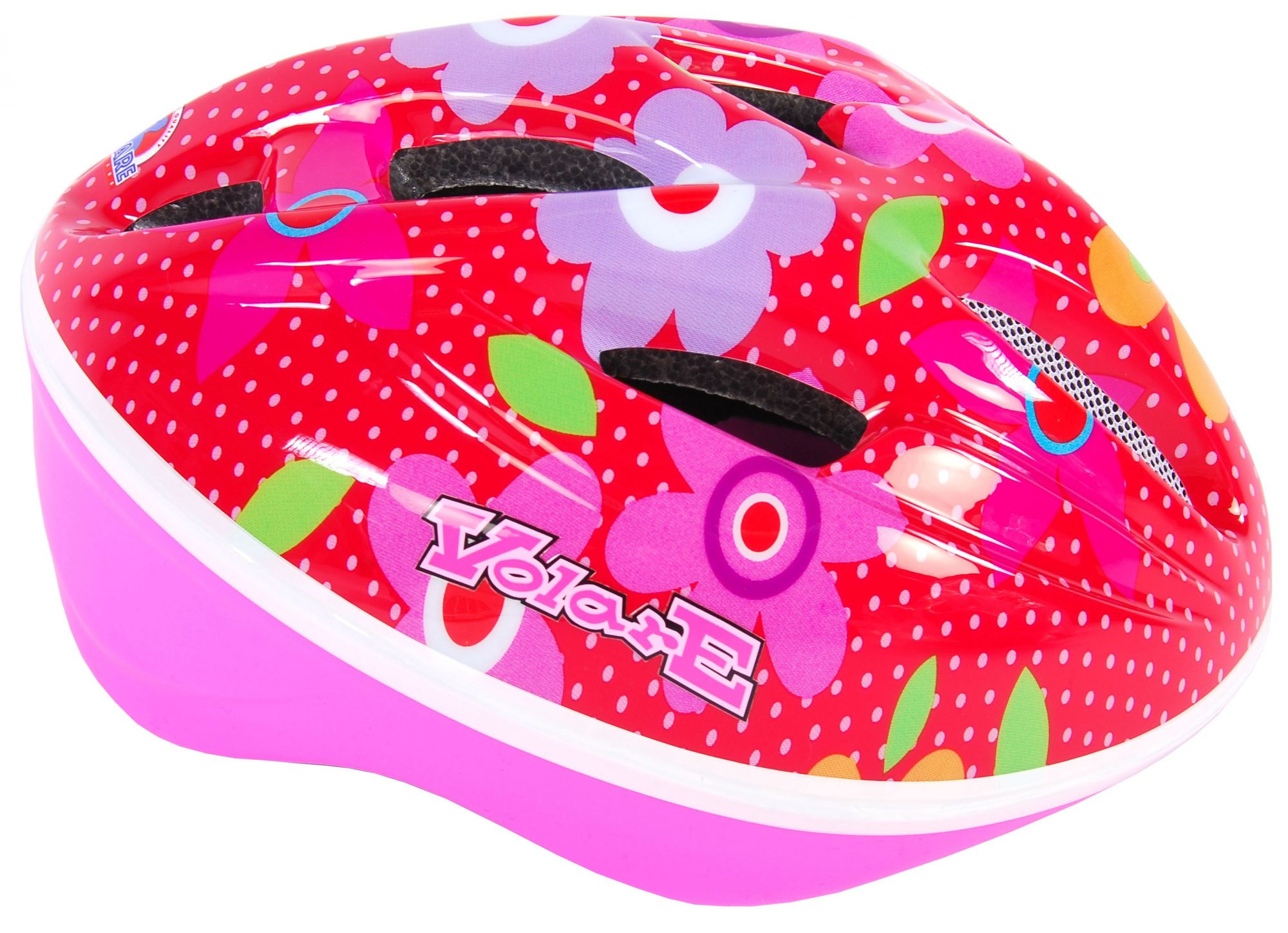 Volare Fietshelm Deluxe - Rood - Roze - Bloemen - 51-55 cm