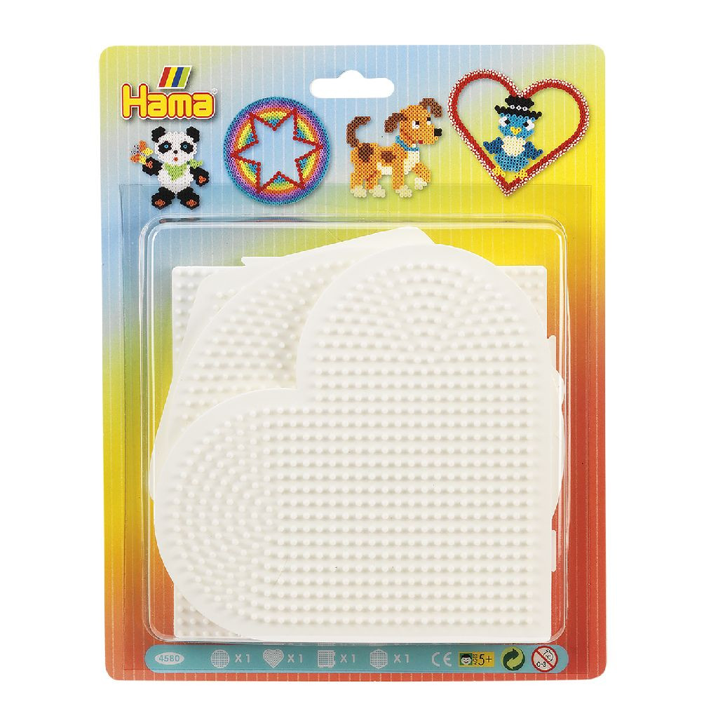 Hama 4580 Grondplaat - 4 Stuks - Wit - Rond, Hartje, Vierkant & Zeshoek