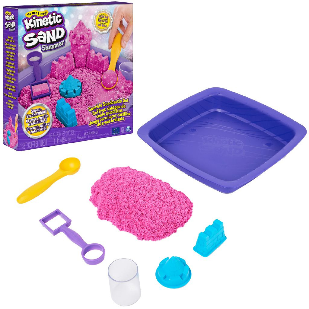 Kinetic Sand Shimmer - Zandkasteel met Vormen en Glimmend Binnenspeelzand