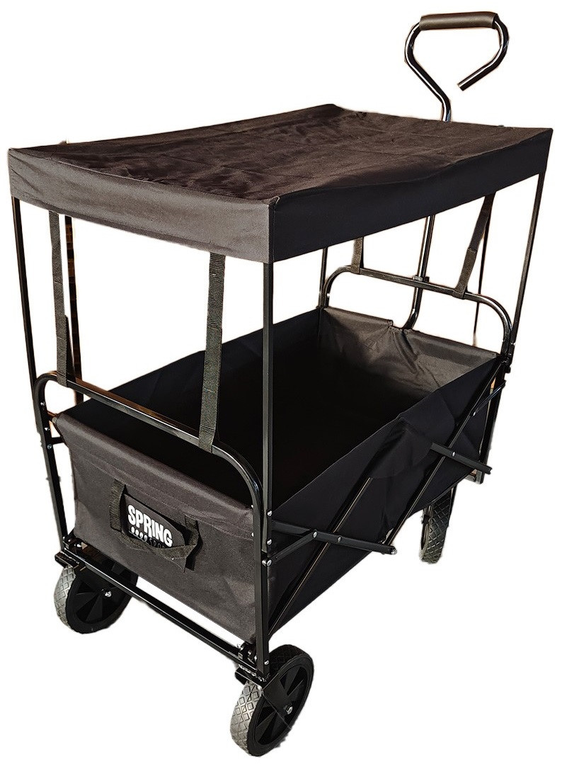 Bolderkar / Bolderwagen met Massieve Wielen en Huif - Opvouwbaar - Zwart