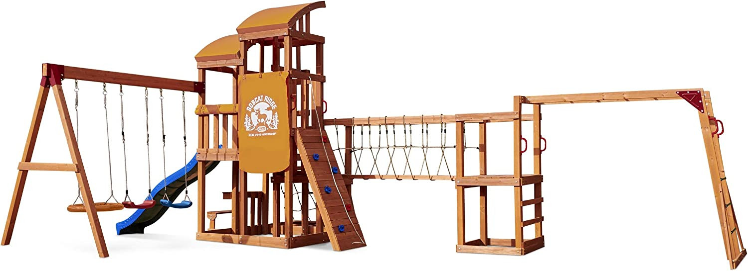 Little Tikes Real Wood Adventures 651304X1 Bobcat Ridge Speeltoestel met Schommels, Klimwand, Uitkijktoren en Klimrek
