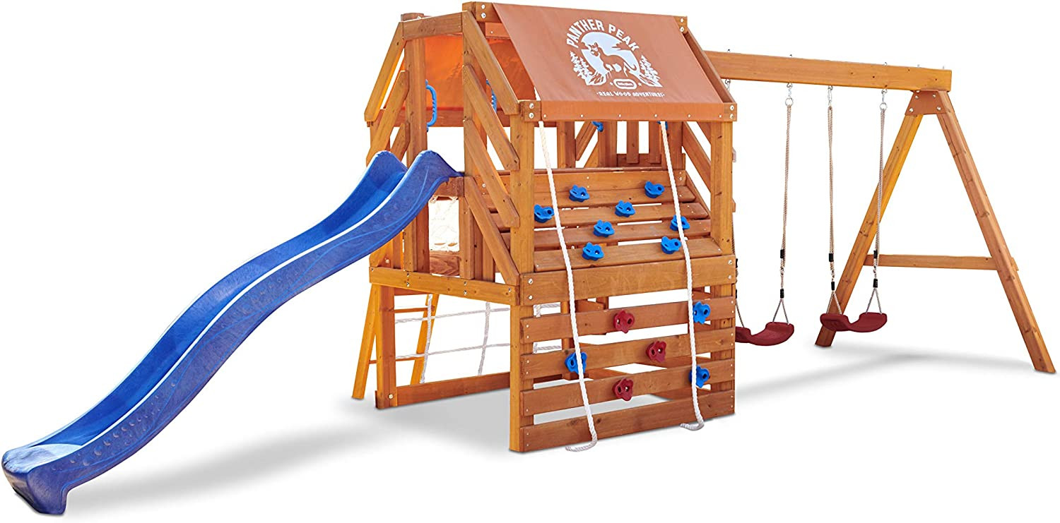 Little Tikes Real Wood Adventures 656200 Panther Peak Speeltoestel met Glijbaan, Schommels en Klimwand
