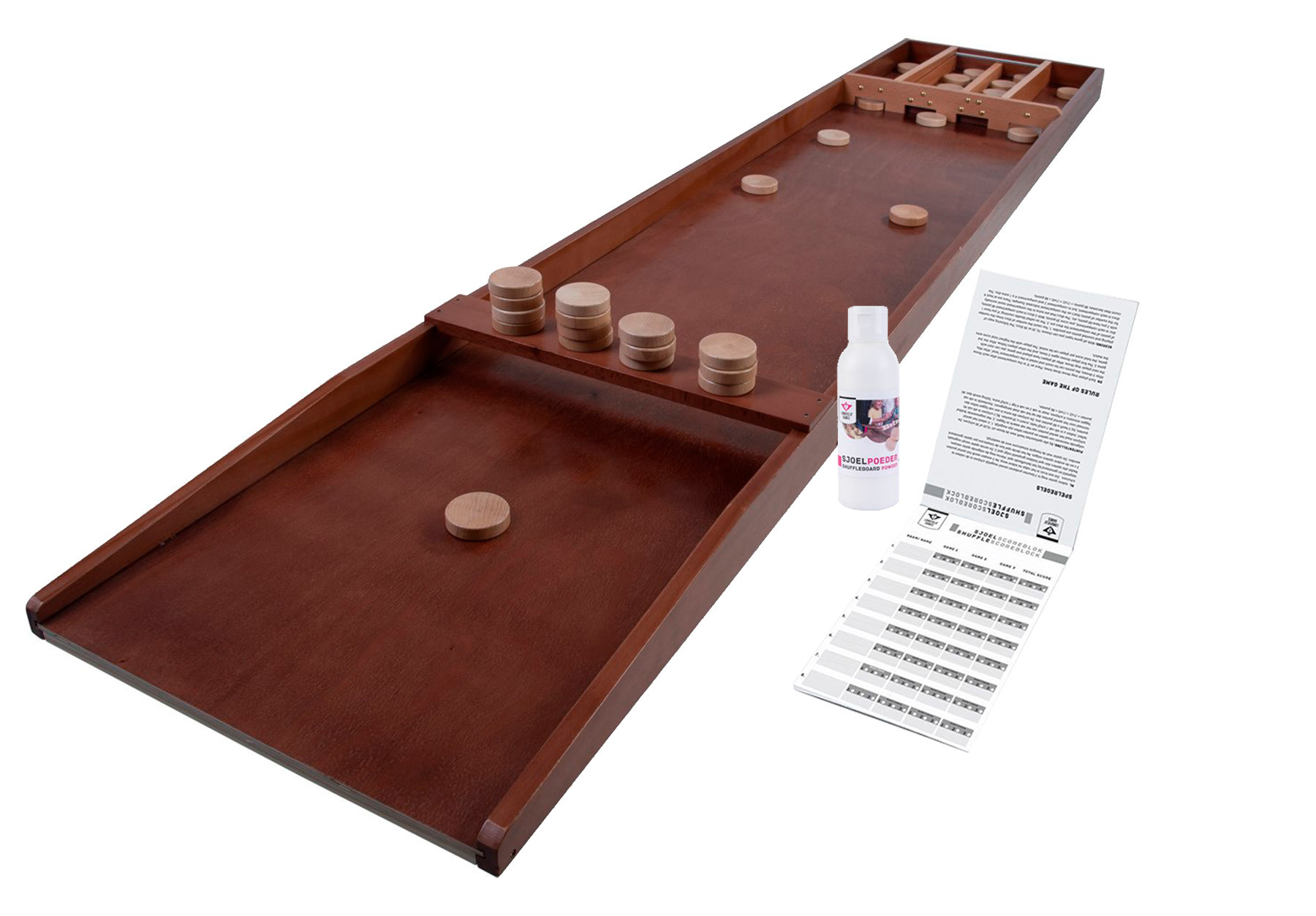 Longfield Sjoelbak Luxe - Wedstrijdsjoelbak - met 30 sjoelstenen - sjoelpoeder - scoreformulieren - bundelpakket