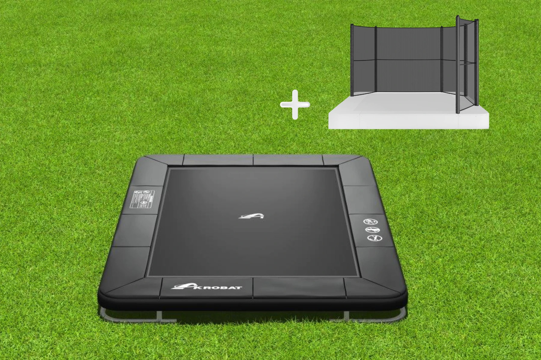Akrobat Trampoline Orbit Inground - 335 x 244 cm - Zwart / Zwart - met Half Veiligheidsnet