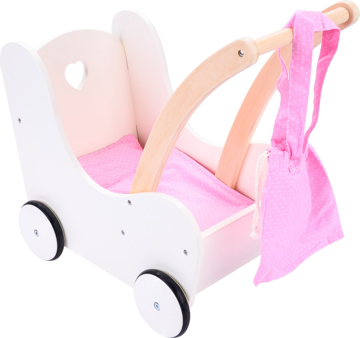 Poppen Loopwagen / Wandelwagen -  Roze / Wit - Hout