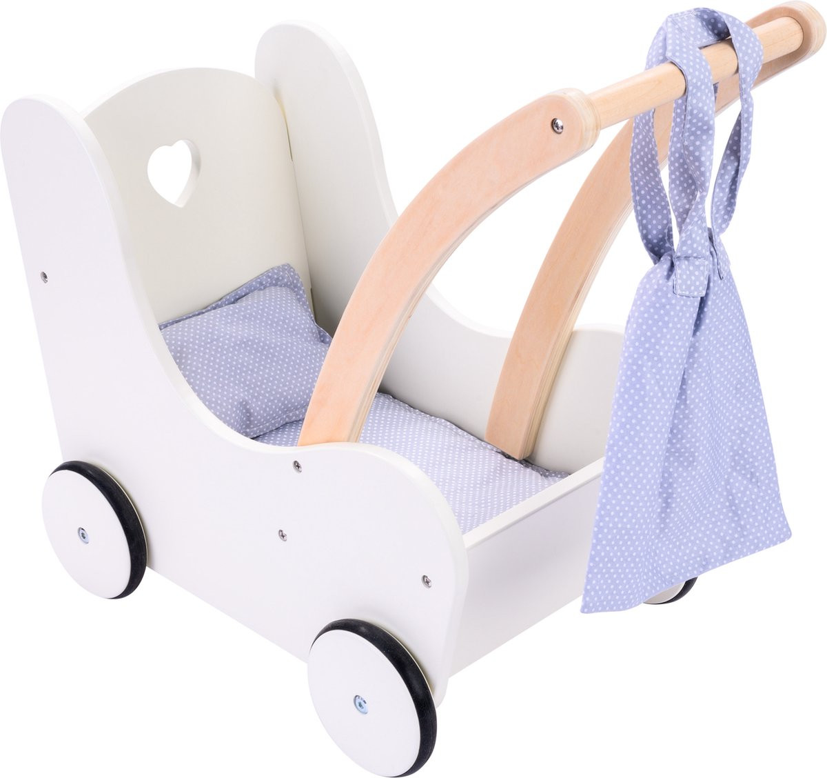 Poppen Loopwagen / Wandelwagen -  Grijs / Wit - Hout