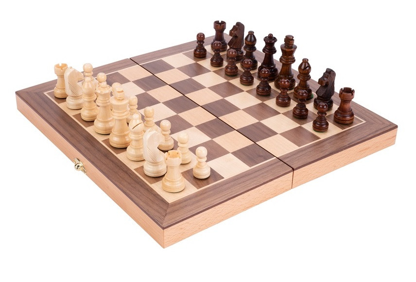 Schaakspel Beukenhout met Walnoot Fineer - Opklapbaar - 30 x 30 x 5 cm