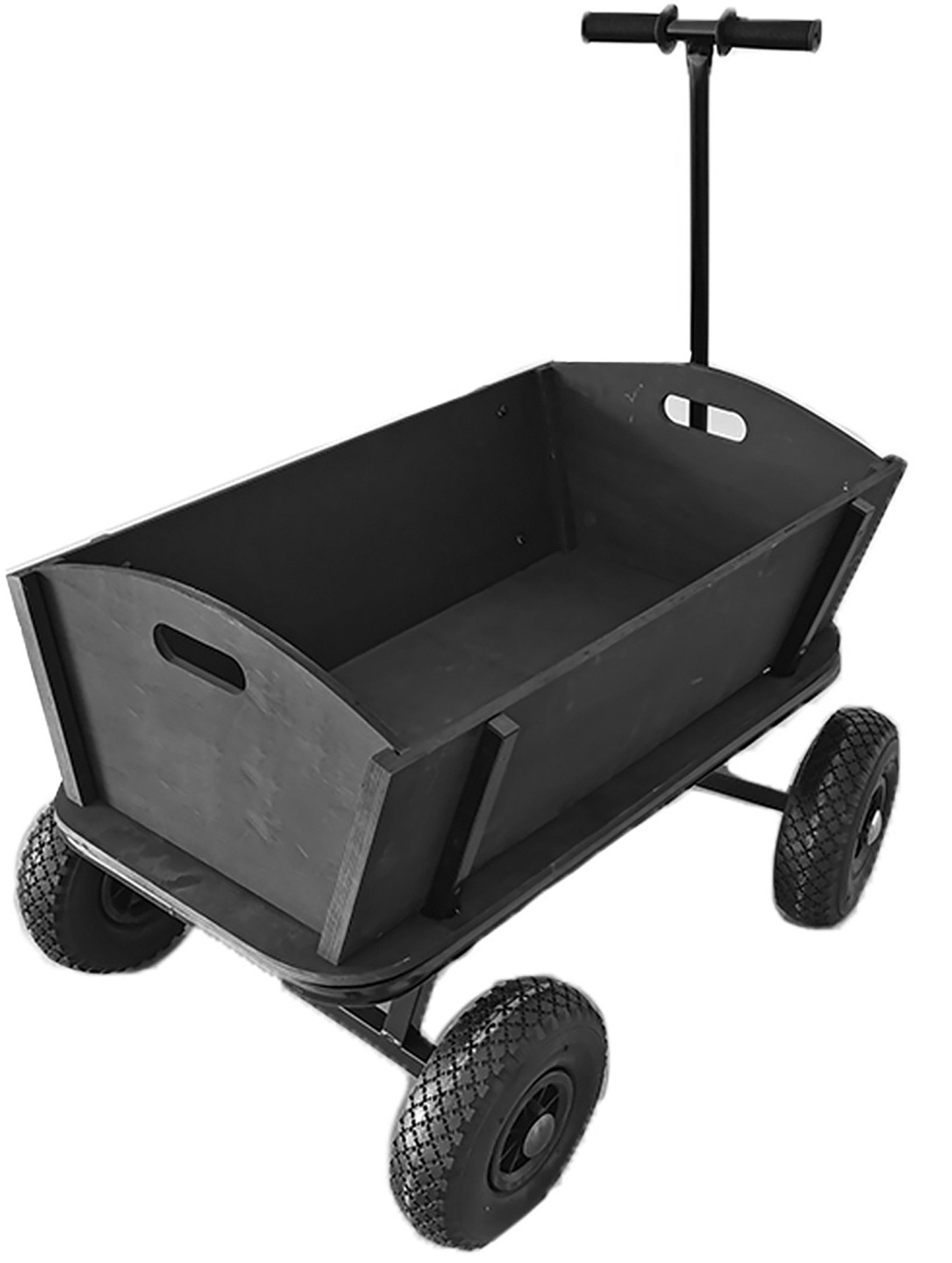 Houten Bolderkar / Bolderwagen met Luchtbanden - Black Edition - Zwart