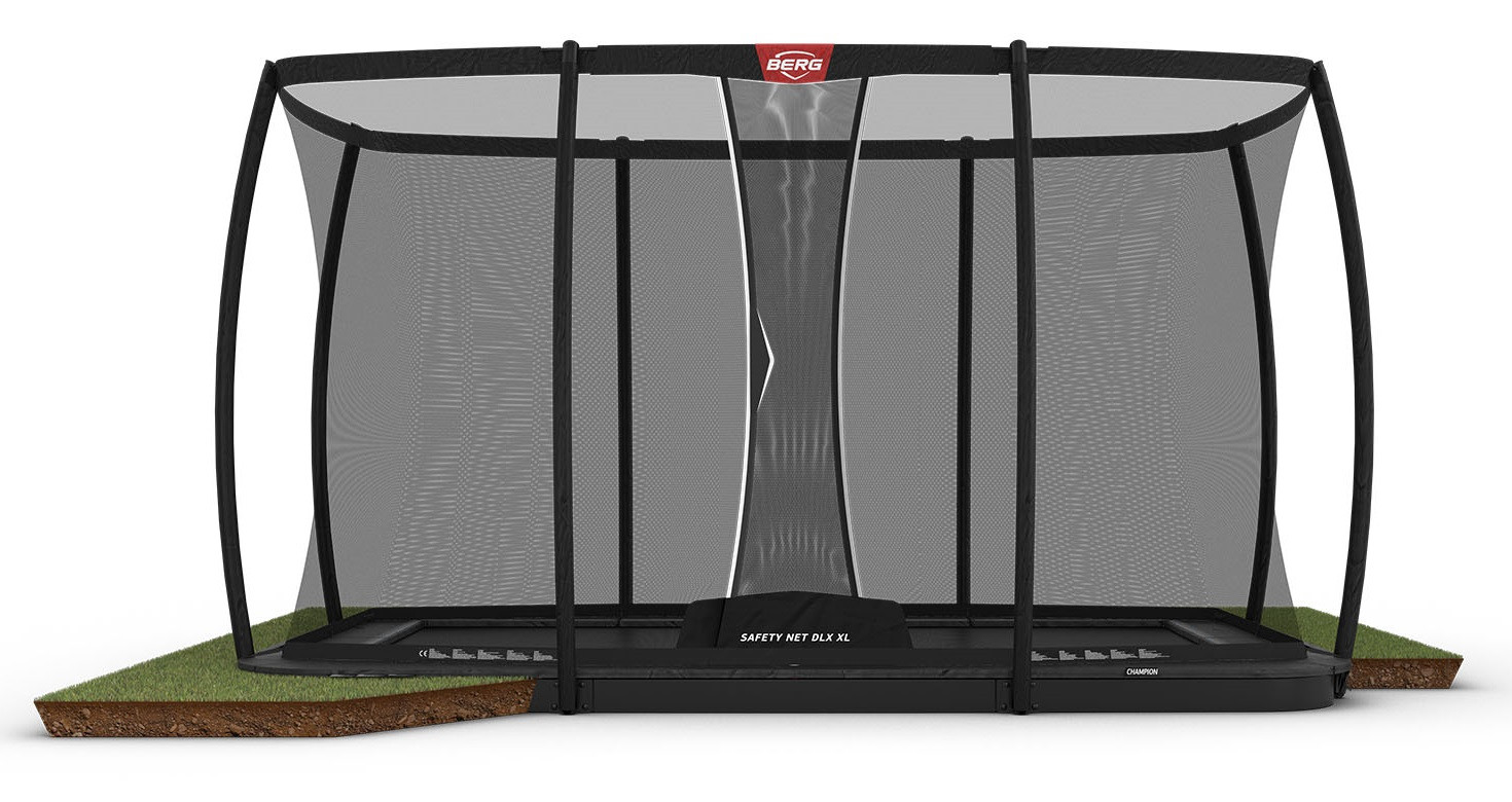 BERG Trampoline Ultim Champion met Veiligheidsnet - Safetynet Deluxe XL -FlatGround - 500 x 300 cm - Antraciet Grijs - Airflow PRO Springmat - Twinspring
