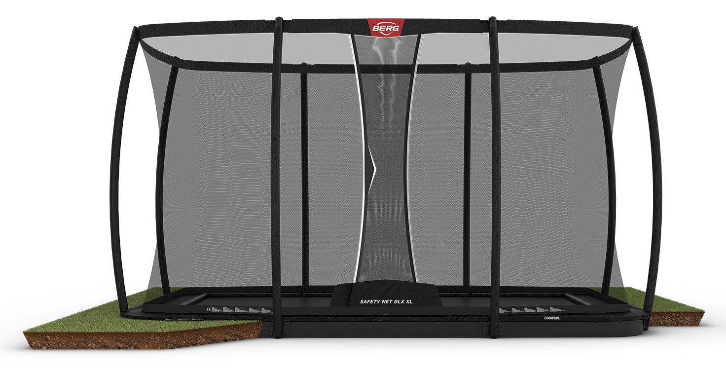 BERG Trampoline Ultim Champion met Veiligheidsnet - Safetynet Deluxe XL - FlatGround - 500 x 300 cm - Zwart - Airflow PRO Springmat - Twinspring