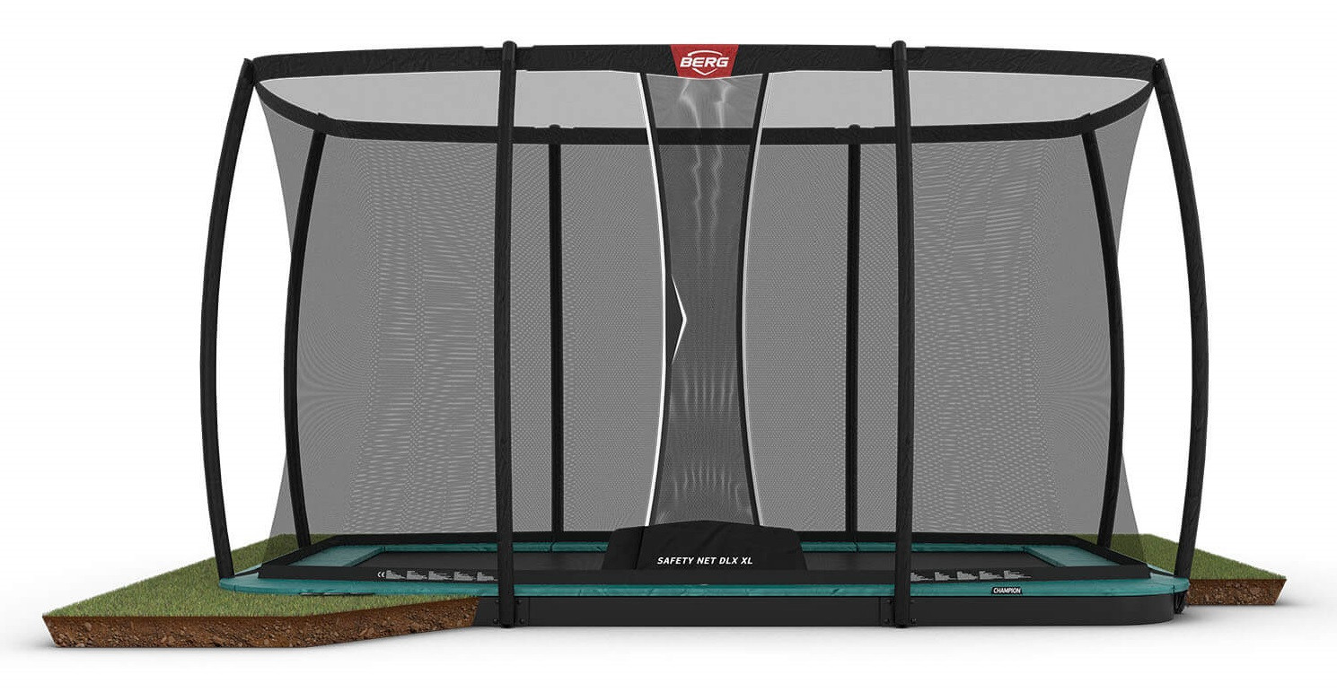 BERG Trampoline Ultim Champion met Safetynet Deluxe XL - FlatGround - 410 x 250 - Groen - met AirFlow PRO Springmat - Twinspring