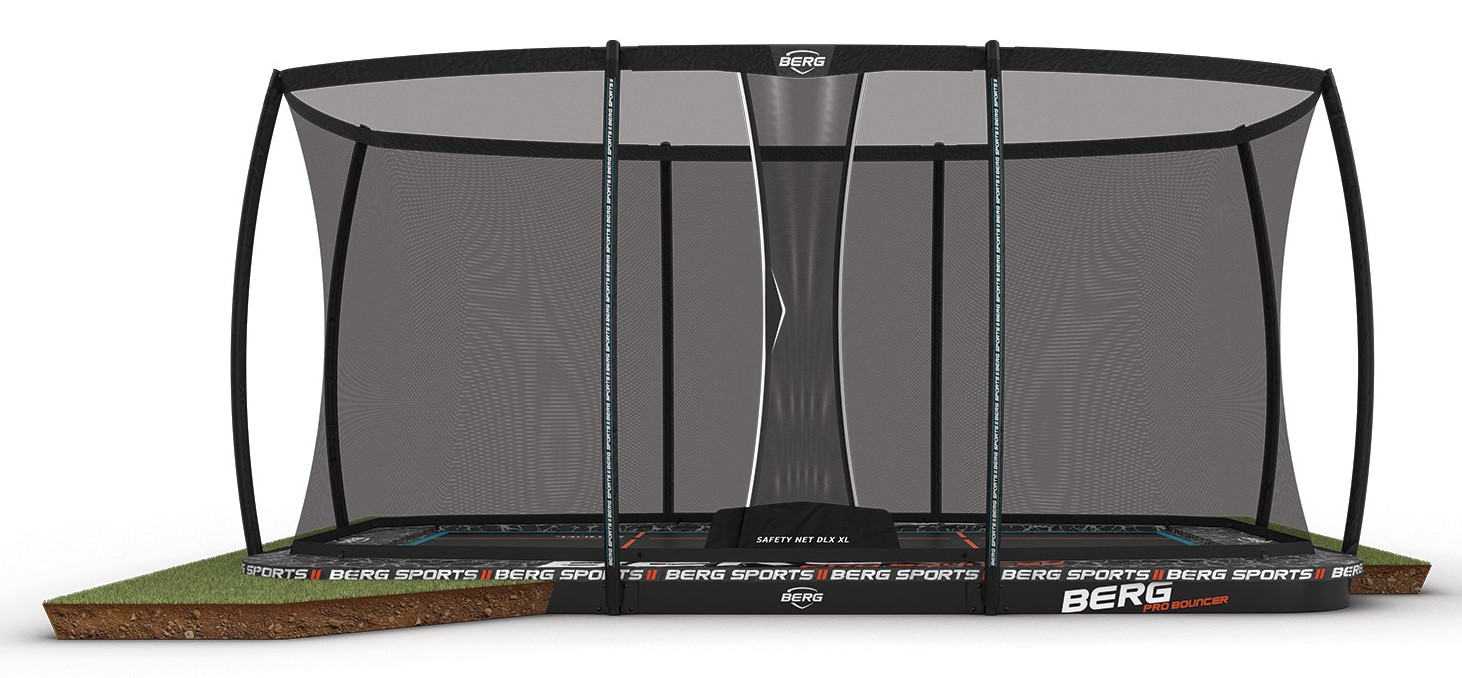 BERG Trampoline Ultim Pro Bouncer met Veiligheidsnet - Safetynet Deluxe XL - Flatground - 500  x 300 cm - Airflow PRO Springmat - TwinSpring PRO