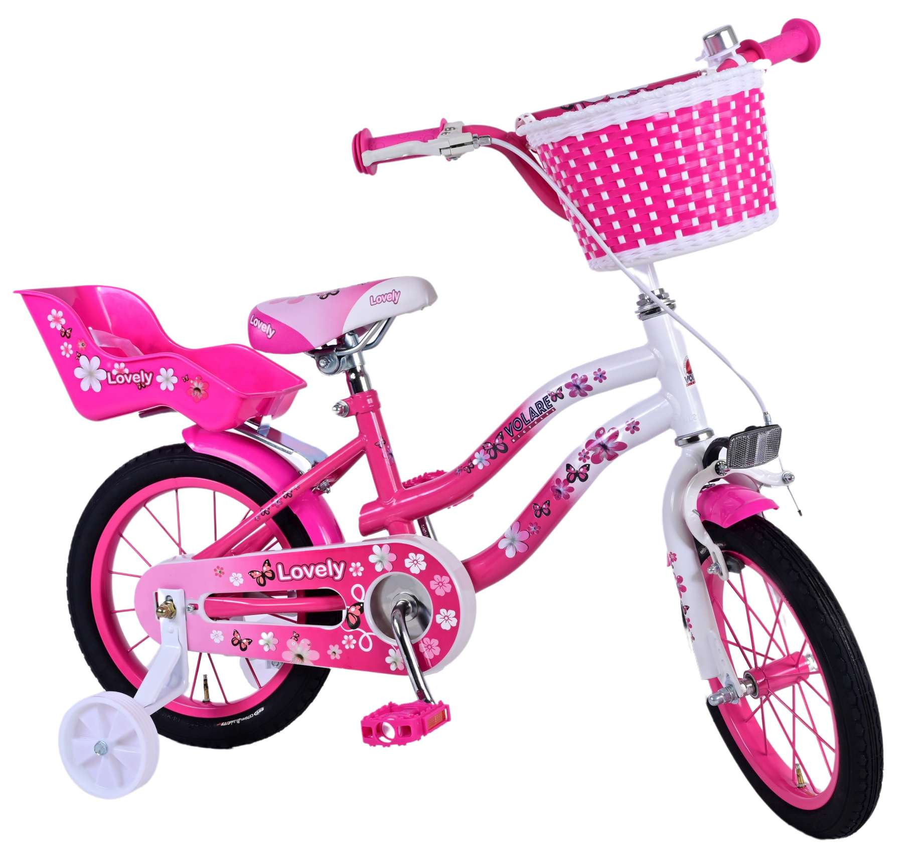 Volare Lovely Kinderfiets - 14 Inch - Roze Wit - Handrem & Terugtraprem