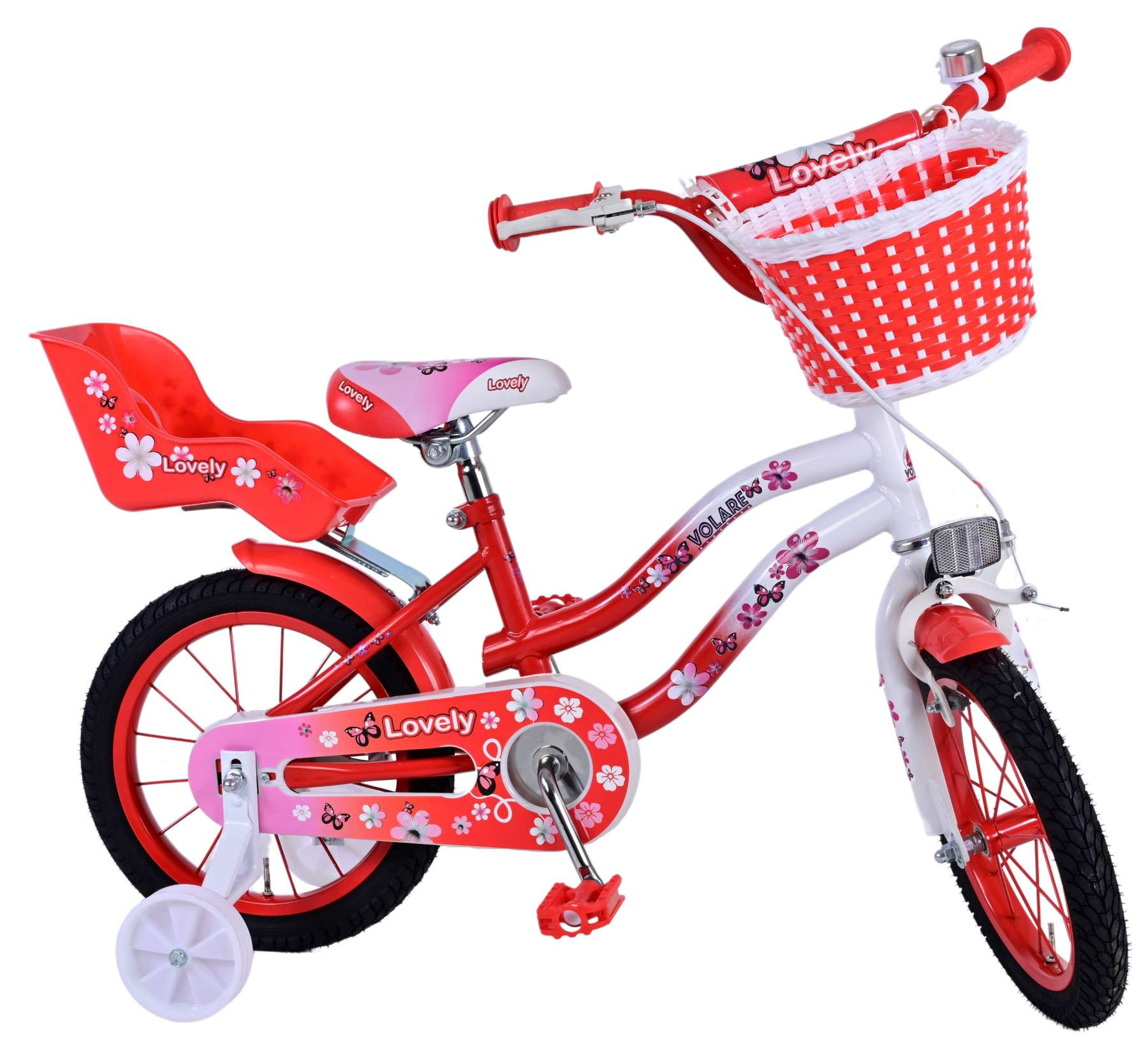 Volare Lovely Kinderfiets - 14 Inch - Rood Wit - Handrem & Terugtraprem