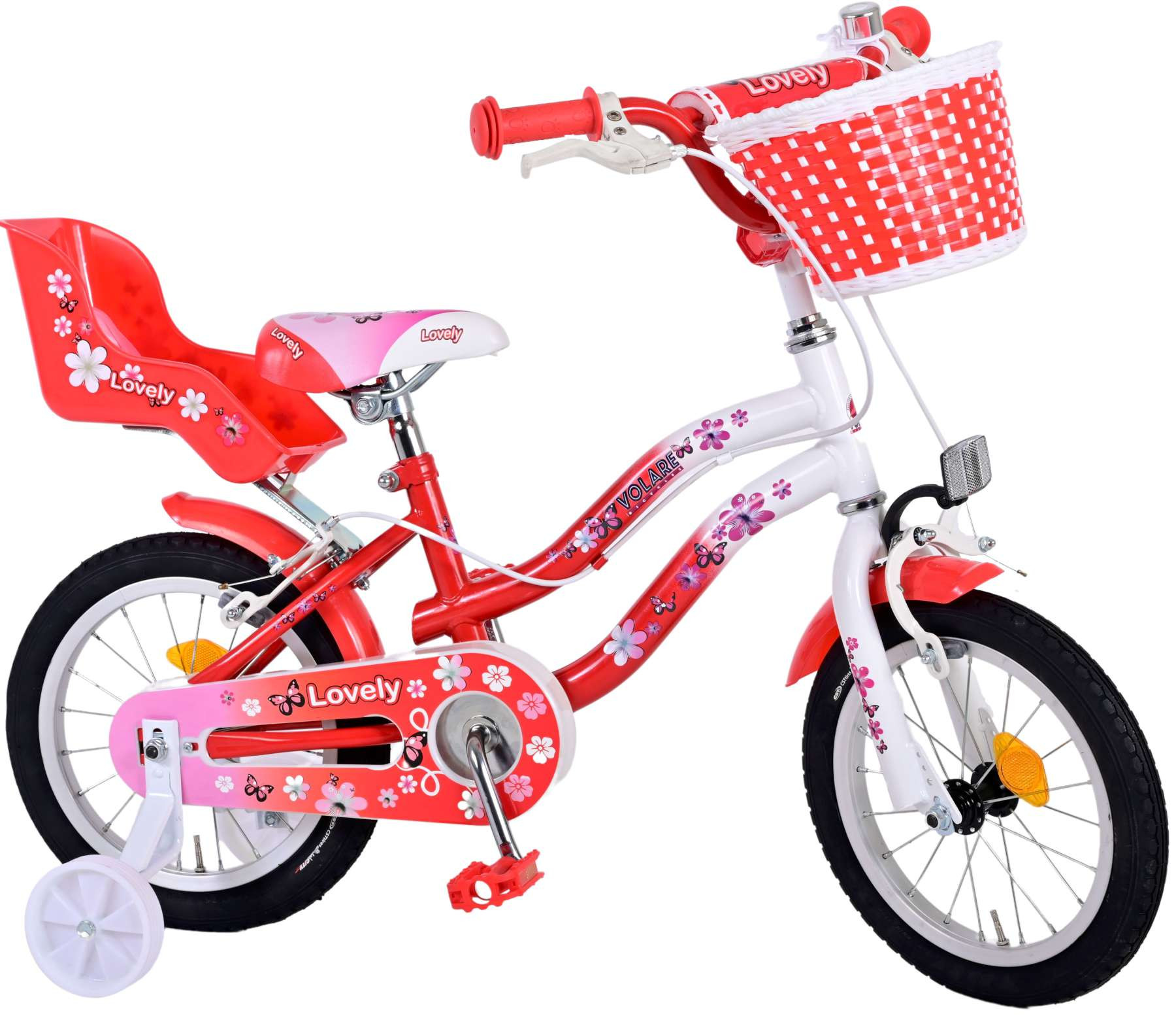 Volare Lovely Kinderfiets - 14 Inch - Rood Wit - Twee Handremmen