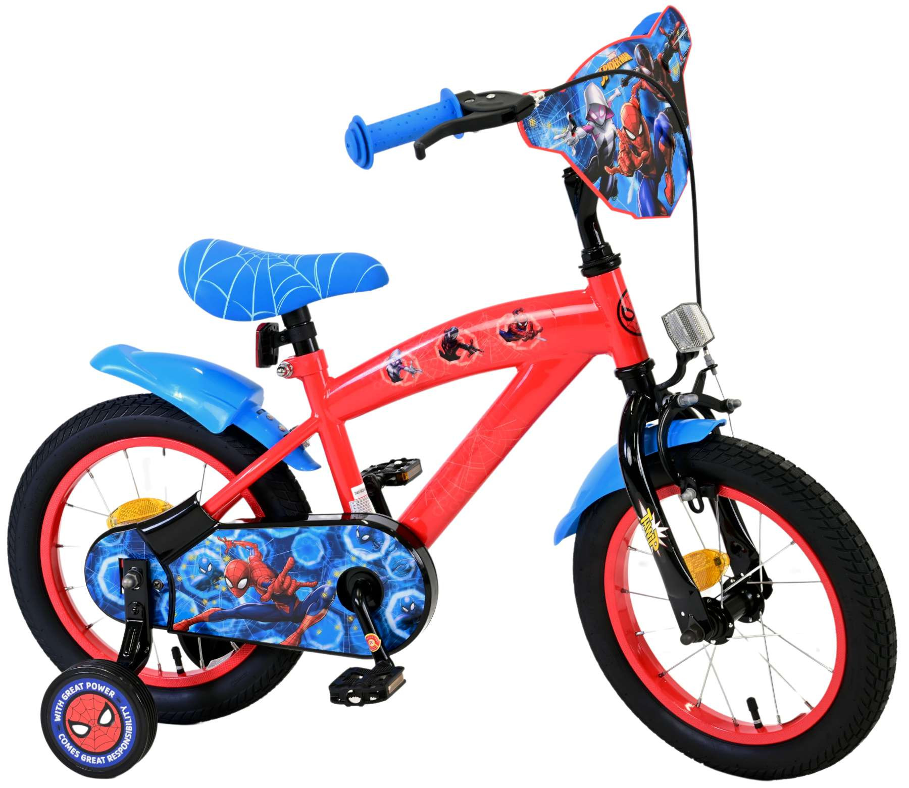 Volare Marvel Spider-Man Kinderfiets - 14 Inch - Rood/Blauw - Handrem & Terugtraprem