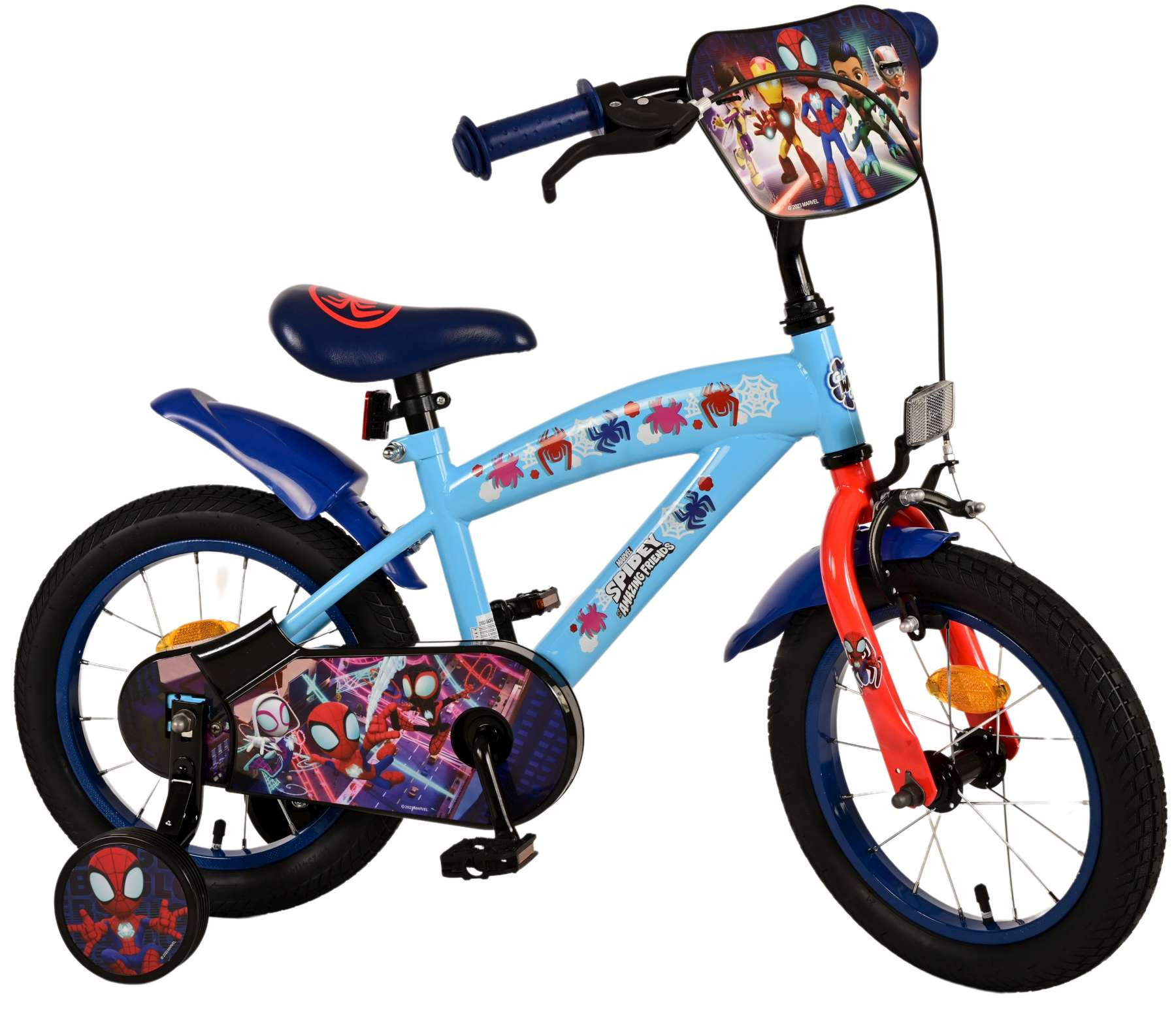 Volare Spidey Kinderfiets - 14 Inch - Blauw - Handrem & Terugtraprem