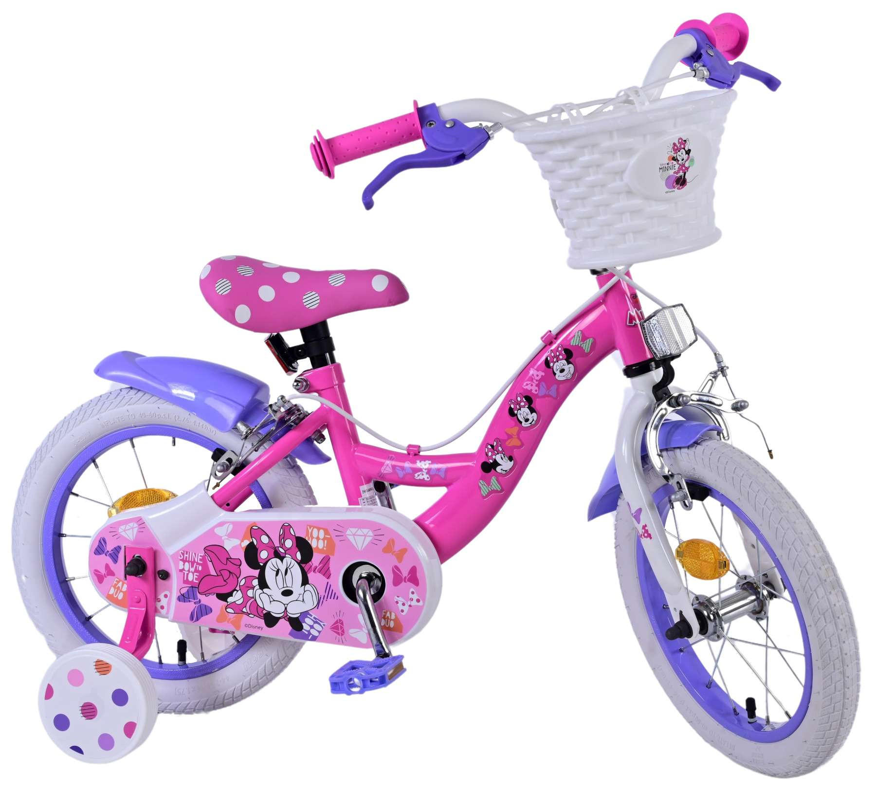 Volare Disney Minnie Kinderfiets - 14 Inch - Roze - Twee Handremmen