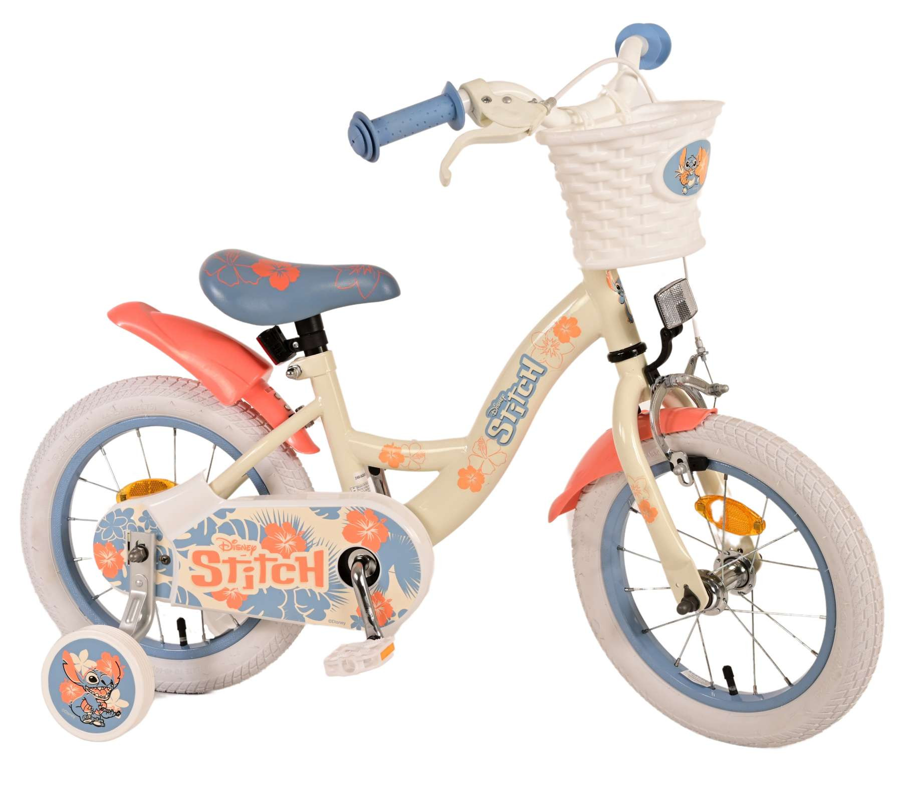 Volare Disney Stitch Kinderfiets - 14 Inch - Crème Koraal Blauw - Handrem & Terugtraprem