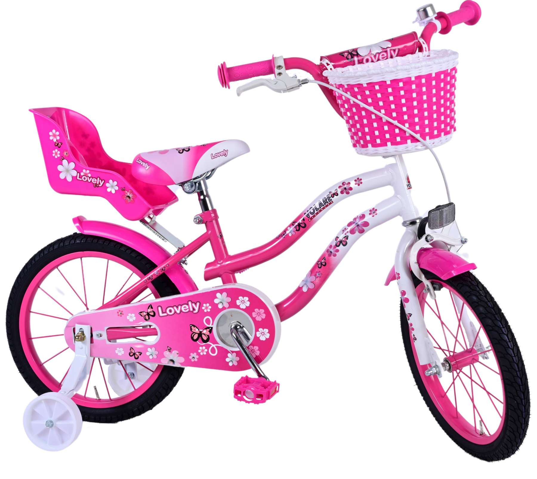 Volare Lovely Kinderfiets - 16 Inch - Roze Wit - Handrem & Terugtraprem