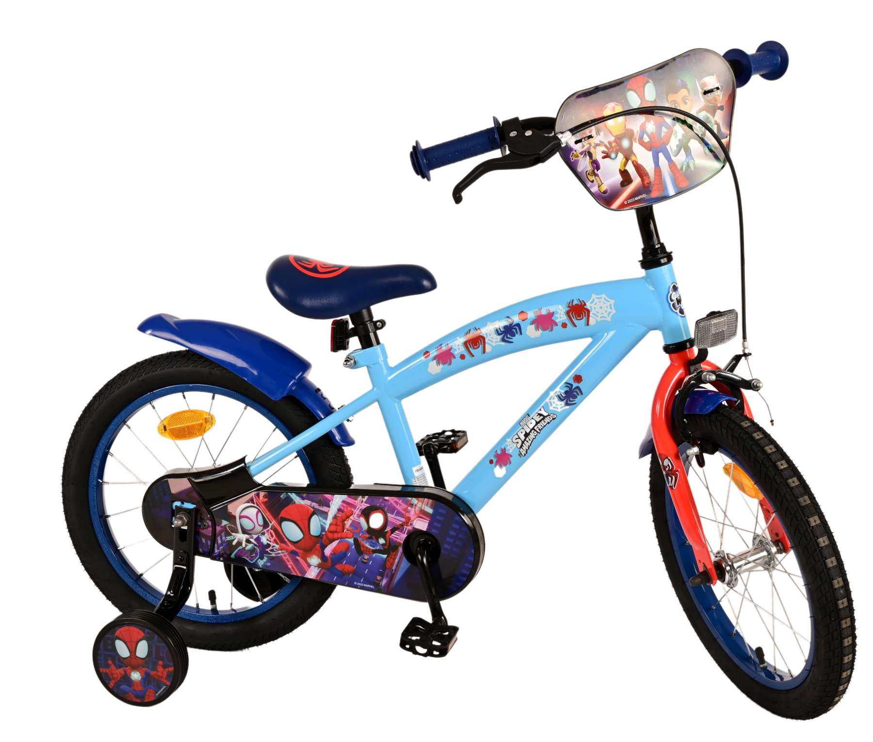 Volare Spidey Kinderfiets - 16 Inch - Blauw - Handrem & Terugtraprem