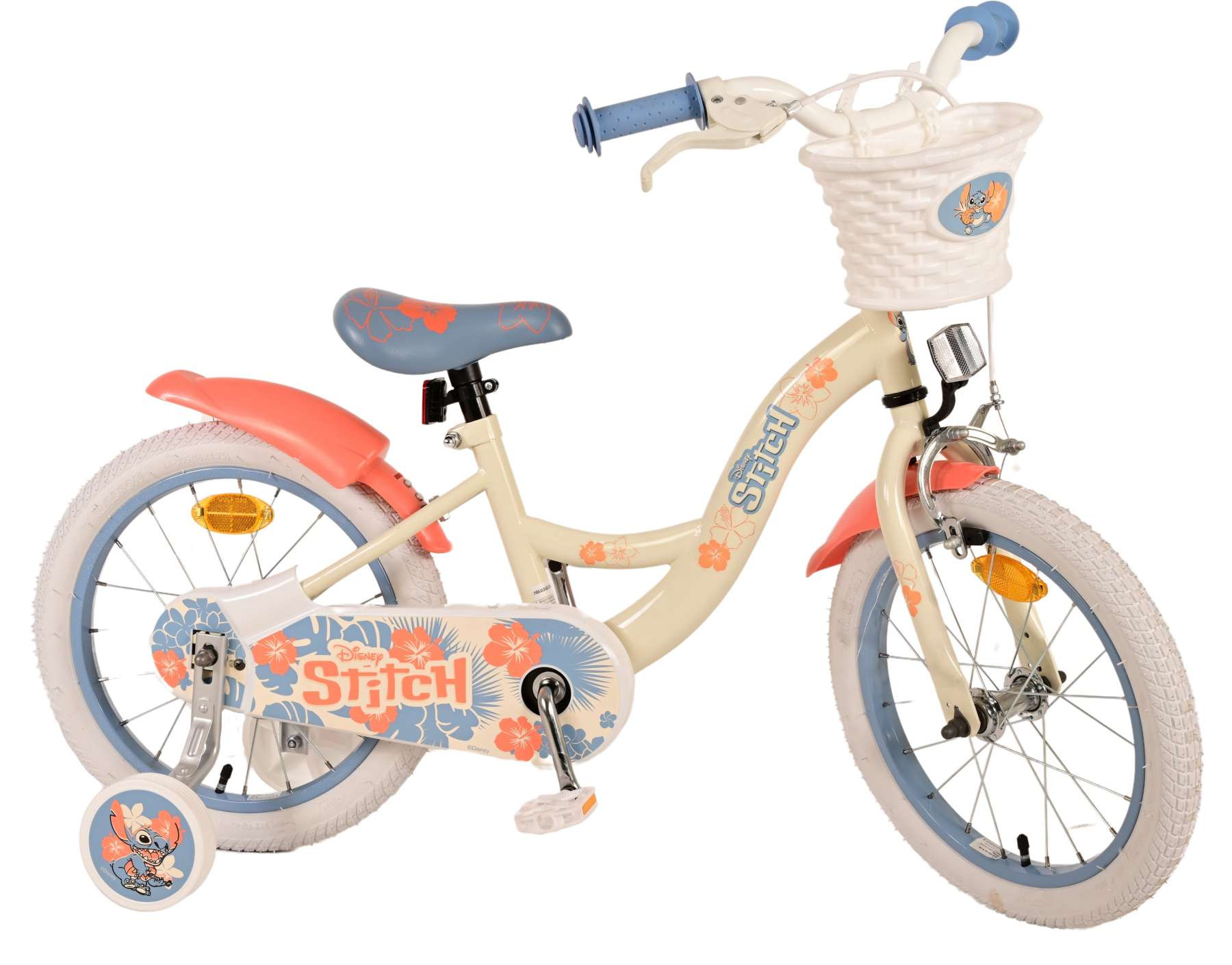 Volare Disney Stitch Kinderfiets - 16 Inch - Crème Koraal Blauw - Handrem & Terugtraprem