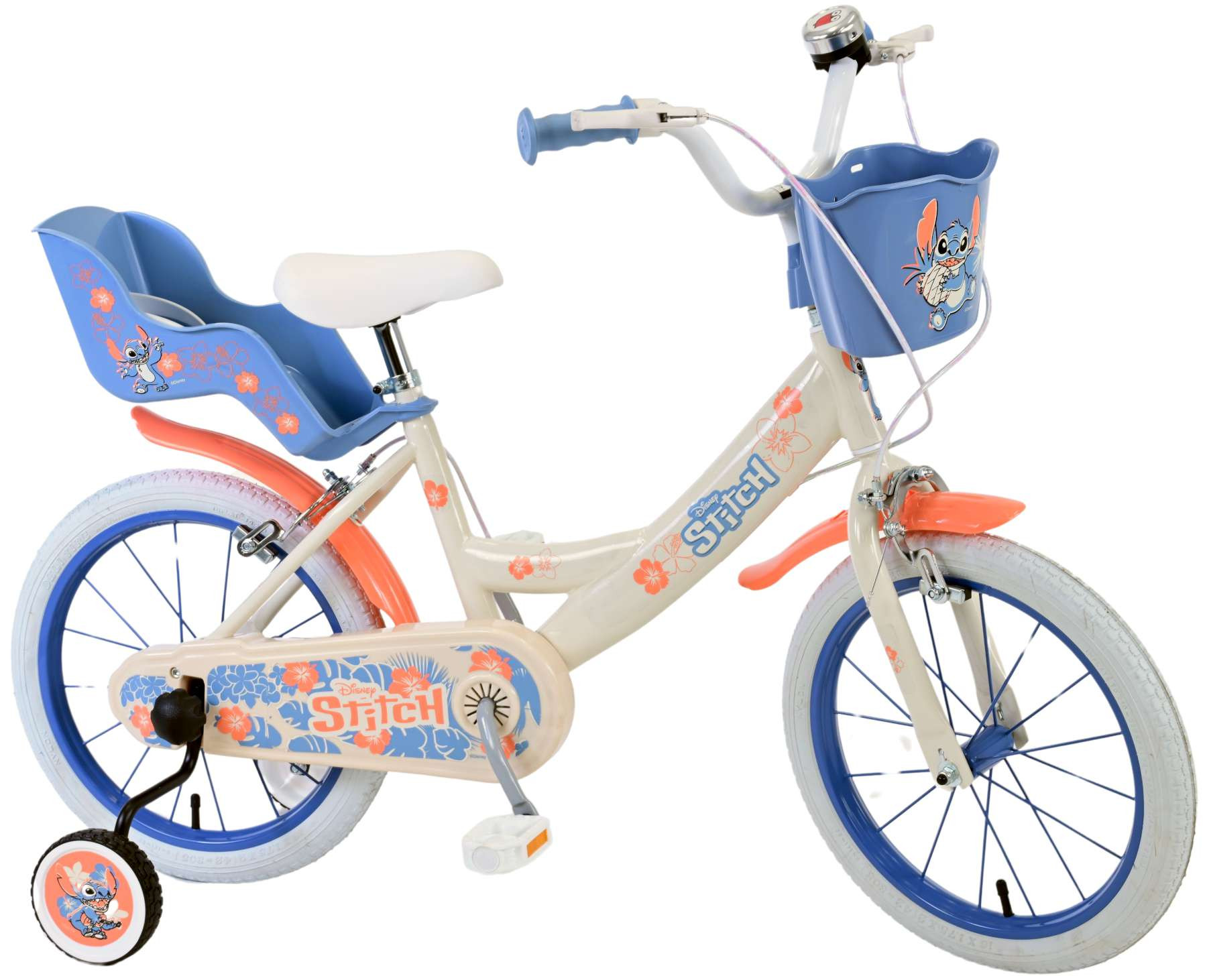 Volare Disney Stitch Kinderfiets - 16 Inch - Creme Koraal Blauw - Twee Handremmen
