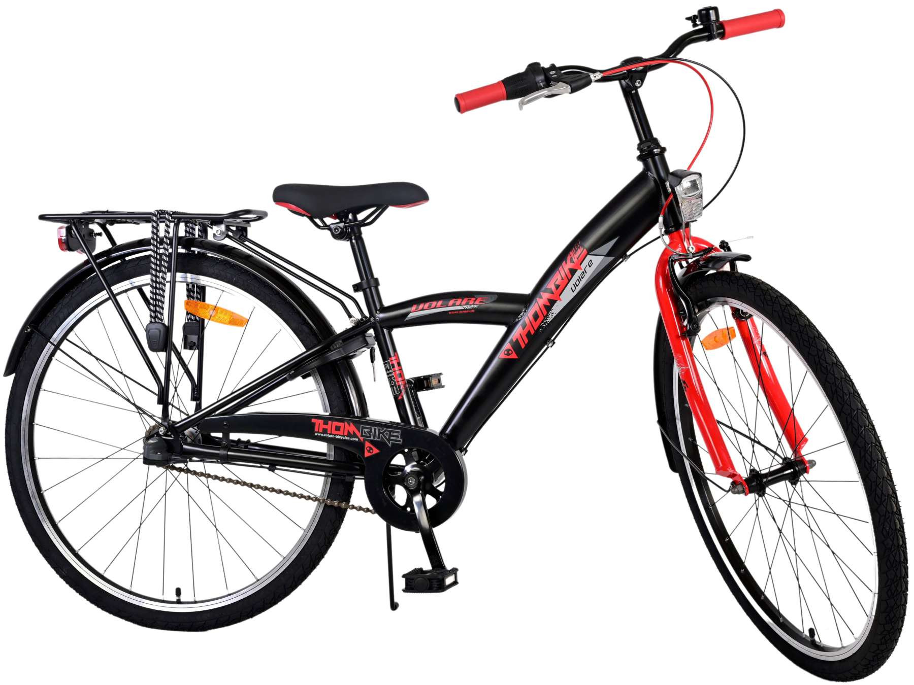 Volare Thombike Kinderfiets - 26 Inch - Zwart Rood - 3 Versnellingen - Handrem & Terugtraprem