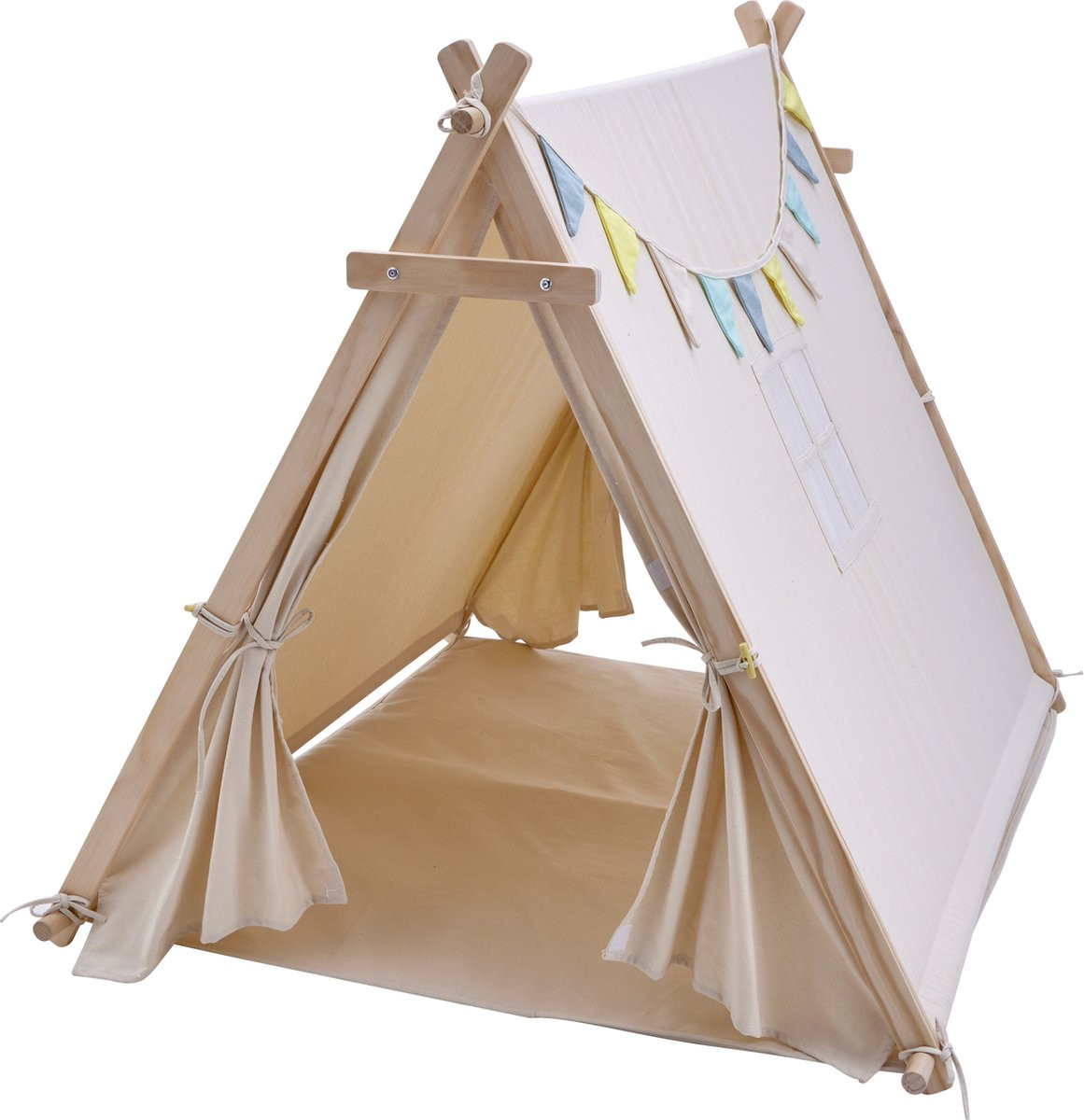 Sunny Sienna Speeltent met Vlaggen en Vloermat - Crème – Wigwam - Tipi Tent