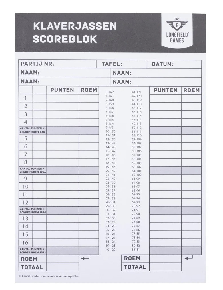 Klaverjas Scoreblok - 50 Vellen