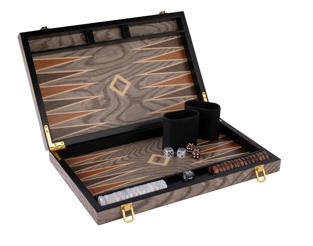 Backgammon Spel - 15 Inch - Grijs - Burl Ebbenhout
