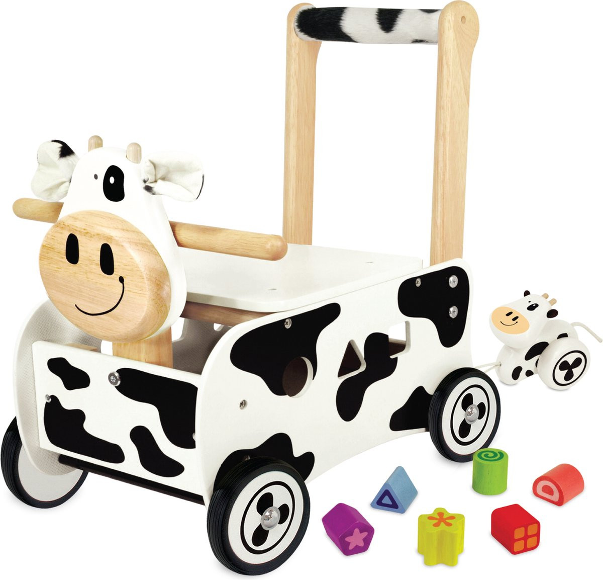 Loop- en Duwwagen Koe - met Mini Trekfiguur