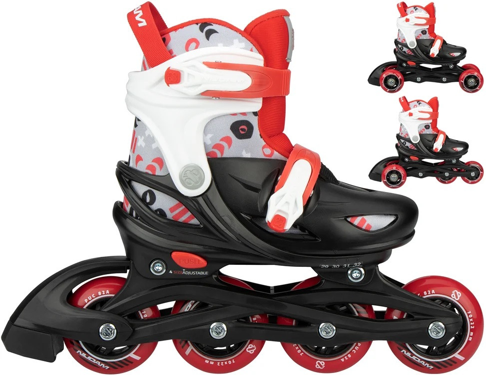 Nijdam 3-in-1 Inline Skates Verstelbaar - Street Shift - Zwart / Rood - Maat 29-32