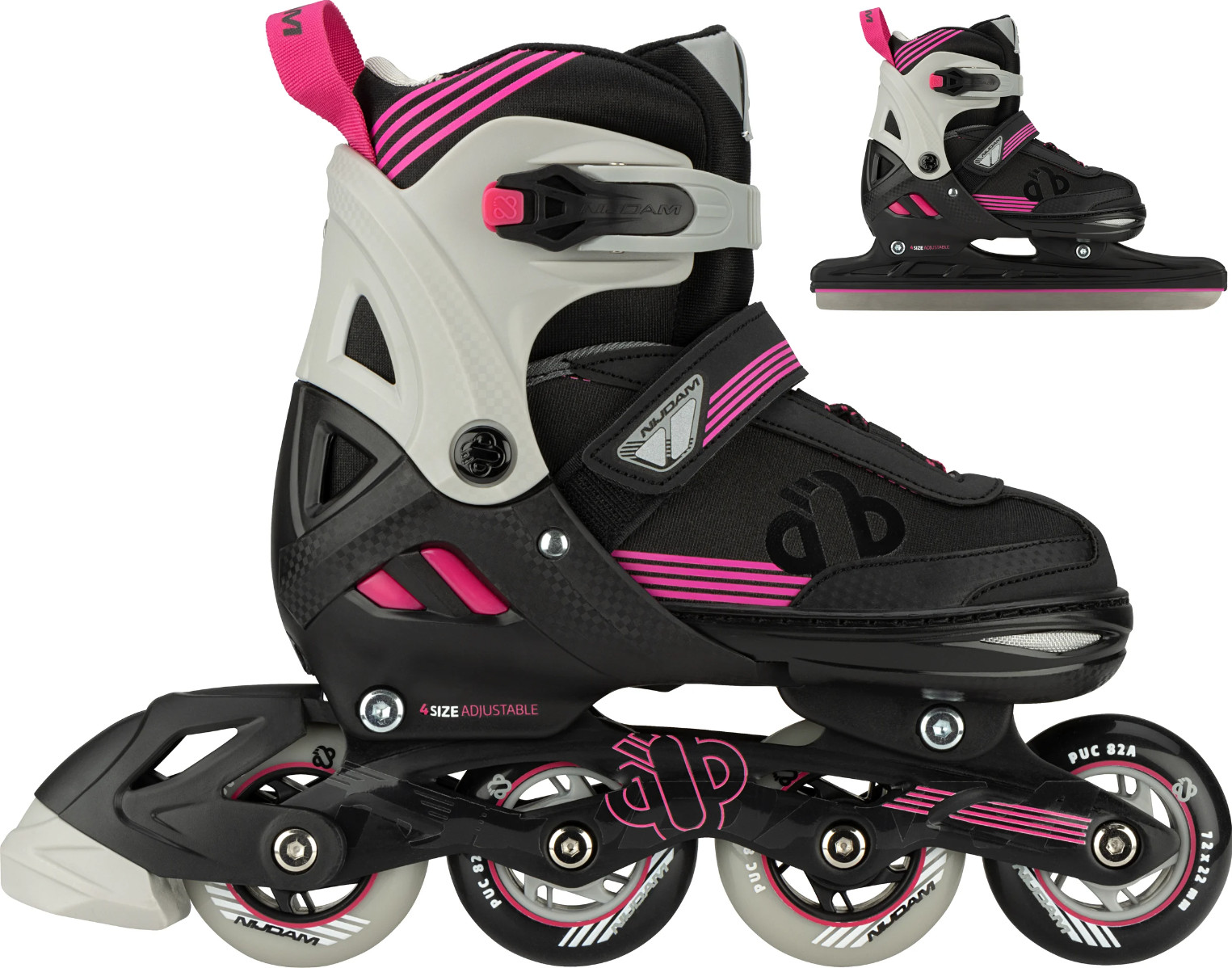 Nijdam Berry Blitz Inline Skate / Norenschaats Combo - Zwart / Grijs / Roze - Maat 37-40