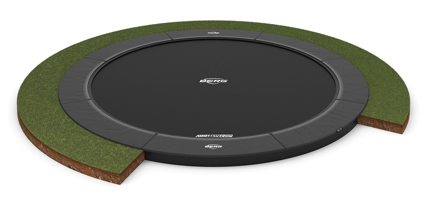 BERG Trampoline Champion - FlatGround - 380 cm - Antraciet Grijs - met Airflow PRO Springmat - Twinspring 