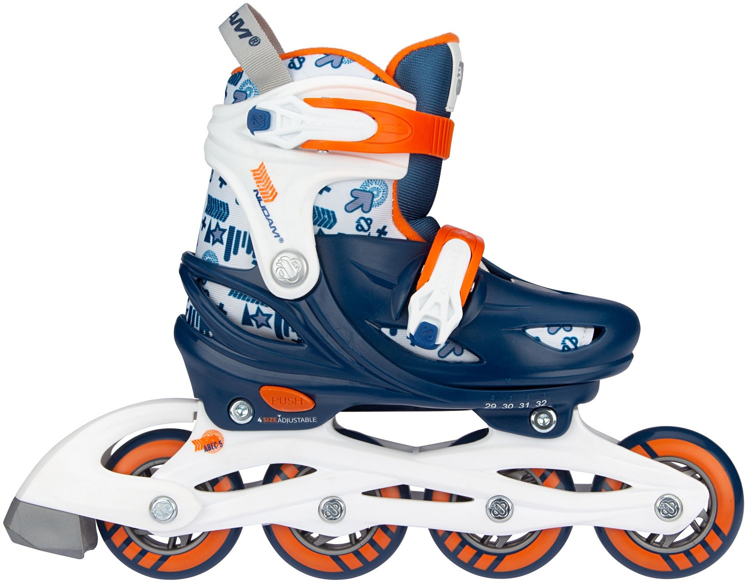 Nijdam Inline Skates - Skeelers - Traffic Racer - Marine/Oranje/Wit/Zilvergrijs - Verstelbaar - Maat 33-36