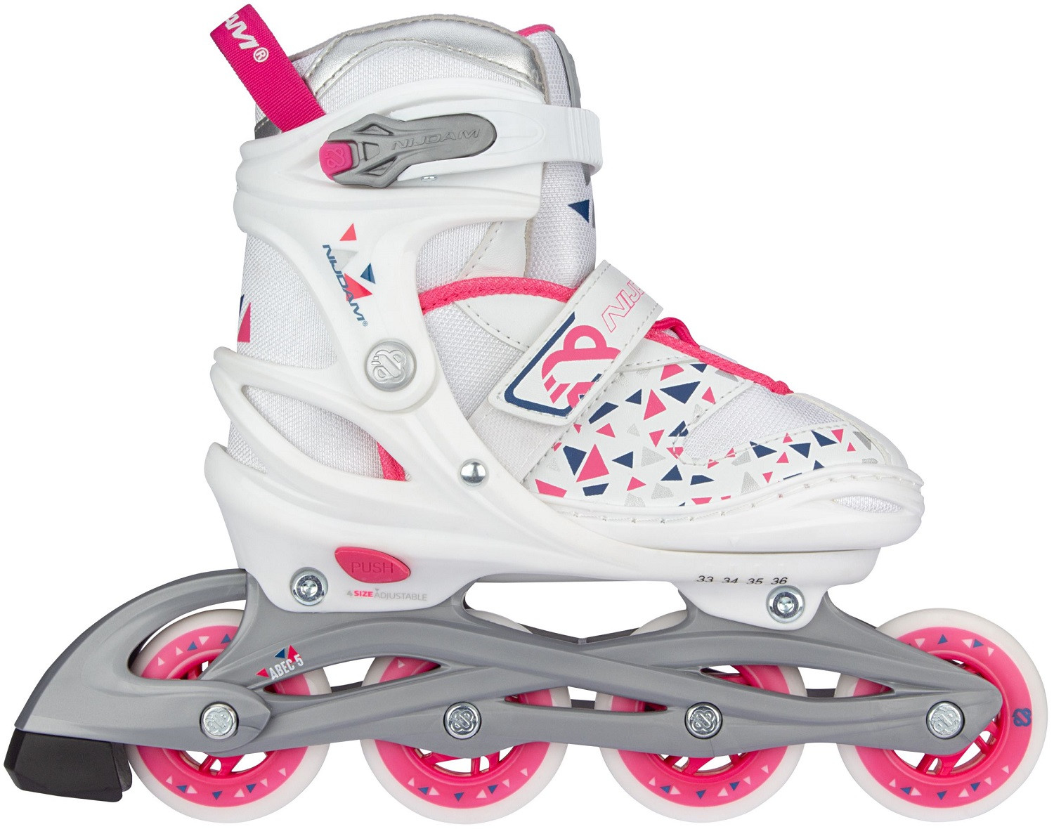 Nijdam Inline Skates - Skeelers - White Wedge - Wit/Zilvergrijs/Fuchsia/Marine - Verstelbaar - Maat 29-32